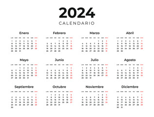 White 2024 calendar template in spanish