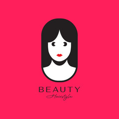 beautiful face portrait woman feminine black hair clean mascot modern colorful rounded simple logo design vector icon illustration