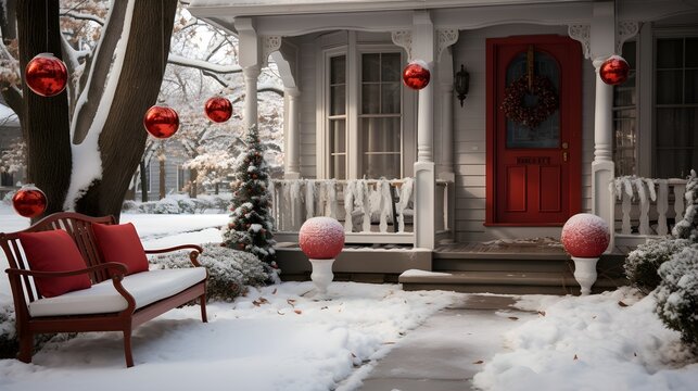 Christmas decoration on the house, generative AI