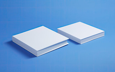 Two white books on a blue background
