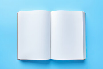 An open book on a blue background