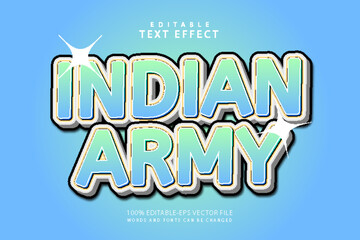 India army editable text effect 3 dimension emboss cartoon style