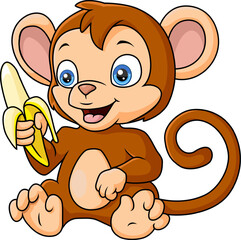 Cute monkey cartoon holding banana