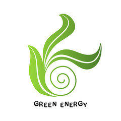 Naklejka premium Green eco power logo design with green leaves, vector illustration