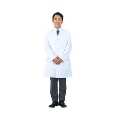 白衣を着た中年男性　医師　科学者　切り抜き背景透過PNG