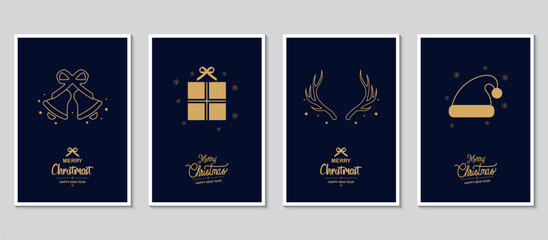 Merry Christmas modern card set elements greeting text