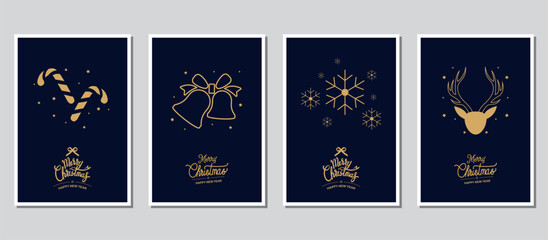 Merry Christmas modern card set elements greeting text