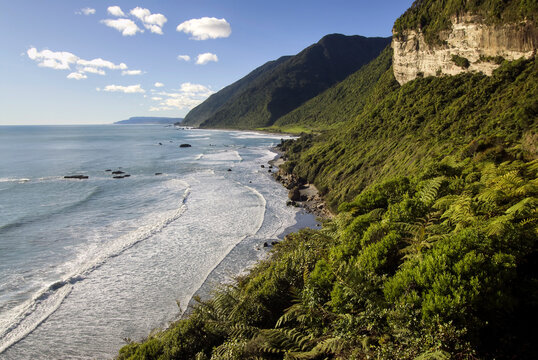 Coastline south of Punakaiki, on West Coast South Island New Zealand.
