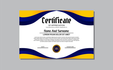 a certificate template with a blue and orange wavy design