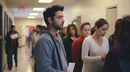 Obraz premium Community Center Free Flu Shot Clinic with Residents Lining Up