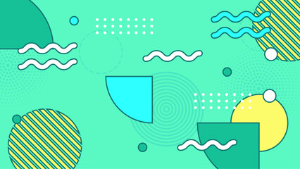 Vector abstract memphis geometric styled green blue and yellow background