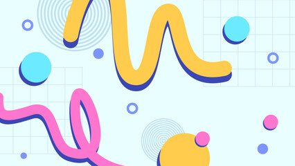 Vector blue yellow and pink memphis design background with geometric shapes