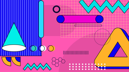 Vector modern memphis hipster yellow blue and pink background