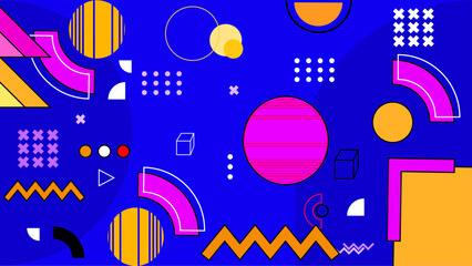 Modern memphis yellow blue and purple geometric background vector illustration
