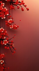 Obraz na płótnie Canvas Chinese New Year Red Background with Plum Blossom and 3D Lantern Elements