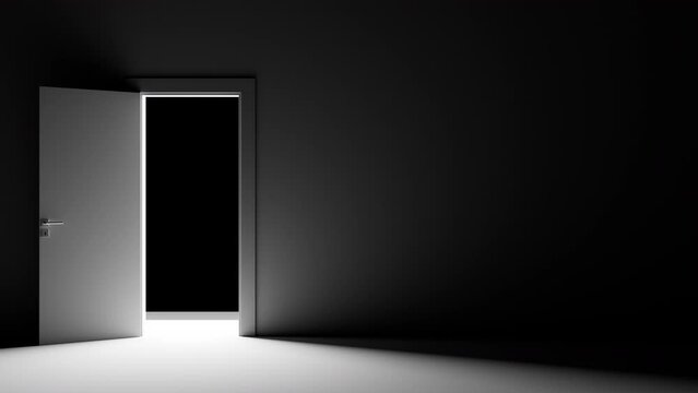 Single Door Opening In dark Room with Alpha Channel