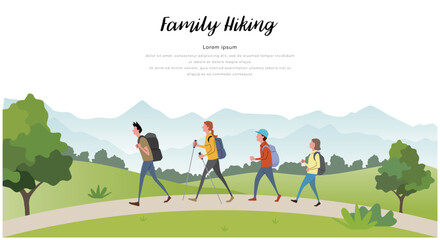 Obraz na płótnie Canvas ベクターイラスト素材：家族でハイキング、登山 