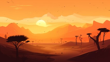 Sahara Desert Landscape Wallpaper Illustration