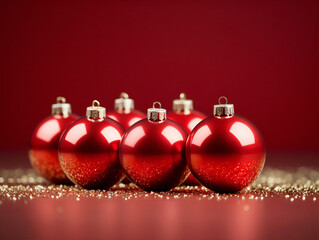red Christmas decoration on a red studio background