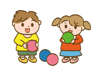  ボール遊びをする男の子と女の子_小学生低学年_幼児