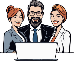 Fantastic  lovely cartoon vector office people laptop art
