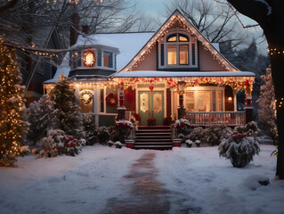 A wintery home all decorated for the Holidays