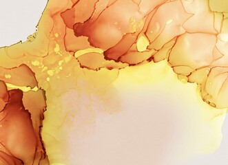 Luxury orange and gold stone marble texture. Alcohol ink technique abstract background. Modern paint with glitter. Template for banner, poster design. Fluid art painting.Autum image.