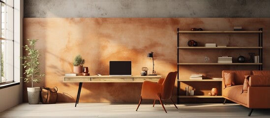 Modern workplace in stylish room near light wall