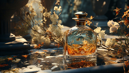 Refreshing drink in a glass, nature beauty in a bottle generated by AI