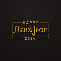 Happy New Year 2024 Logo. Abstract Hand drawn creative calligraphy vector logo design. 2024 New year Logo