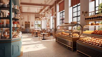 Gordijnen Amazing 3D Render of Bakery Cafe Restaurant © BornHappy