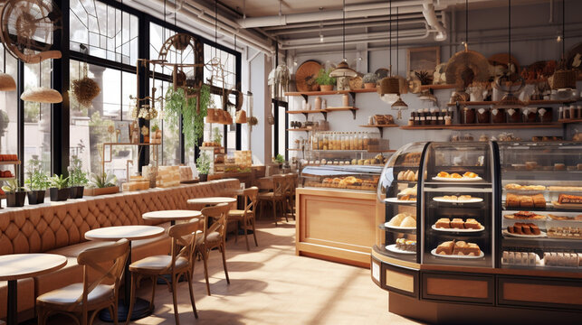 Futuristic 3D Render of Bakery Cafe Restaurant