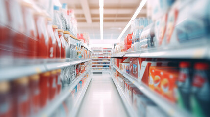Beautiful Abstract Blurred in Supermarket and Commodity Product