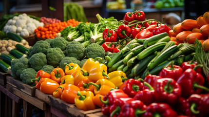 Fresh Vegetables in Produce Market - obrazy, fototapety, plakaty