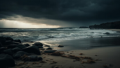 Fototapeta premium The dramatic sky reflects the beauty in nature at dusk generated by AI