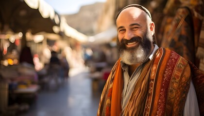 Portrait of an adult jewish rabbi in the streets of jerusalem