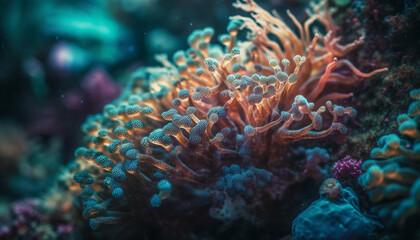 Fototapeta na wymiar Colorful clown fish swim among vibrant coral in underwater paradise generated by AI