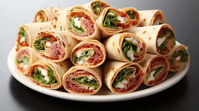 A wrap or roll up with a soft tortilla or flatbread UHD wallpaper Stock Photographic Image