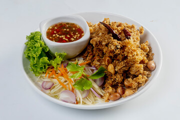 Crisp Catfish Flake Salad on white background