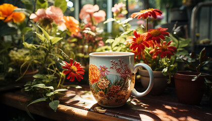 Nature beauty in a vase, a table adorned with fresh flowers generated by AI