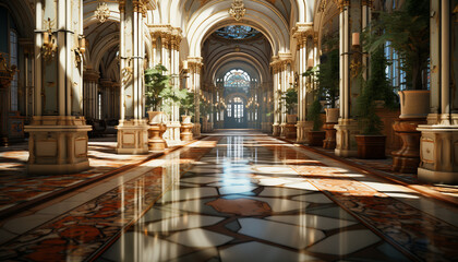 Fototapeta premium Christianity ancient architecture showcases spirituality, history, and diverse cultures indoors generated by AI