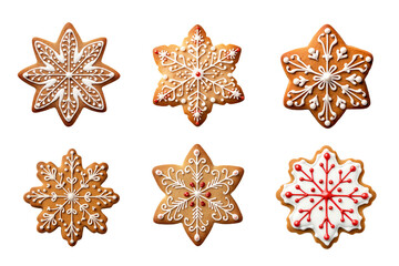 Christmas homemade gingerbread cookies collection isolated on a transparent background