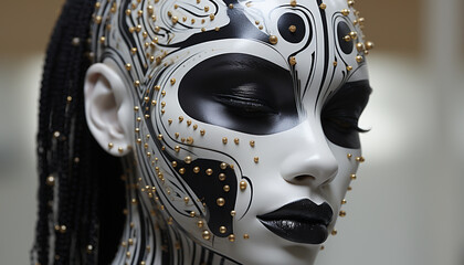 Elegant woman in gold mask exudes beauty and mysterious allure generated by AI