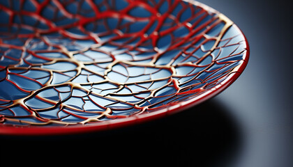 Obraz premium Bright colors, metallic bowl, shiny utensil, vibrant grid, modern kitchen generated by AI