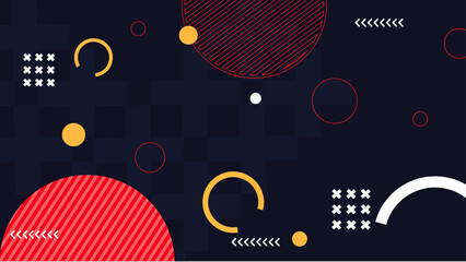 Obraz premium Colorful colourful modern abstract geometric background with with simple shapes circle, line, triangle, dot, use for template poster event, social media banner and digital poster