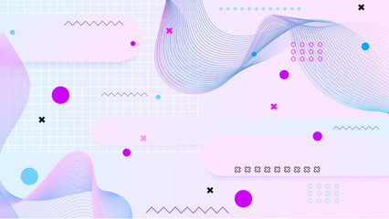 Blue purple and pink minimalist abstract background with memphis style in geometric