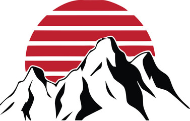 Mountain Sunset Logo Vector Art, Icons