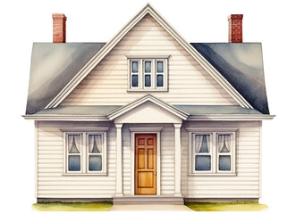 Watercolor illustration of a house isolated on transparent background