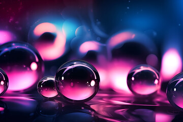 Pink abstract bokeh balls on a black and blue background generative ai