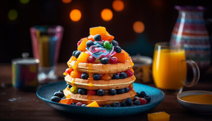 A gourmet dessert plate with fresh blueberries and chocolate indulgence generated by AI